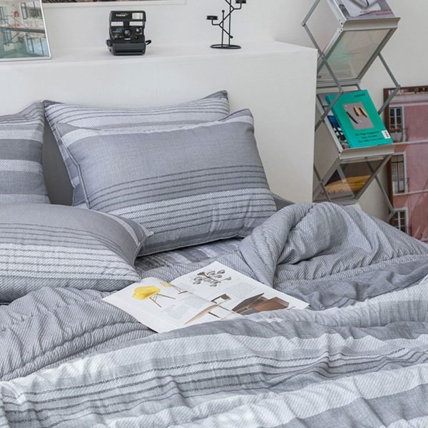 그레이 포인트라인 슈퍼싱글 차렵 이불 베개커버 세트
